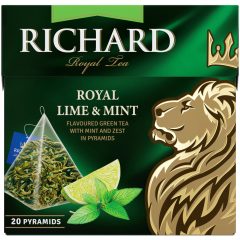   Richard Royal Lime&Menta ízesített, zöld tea, piramis-filter, 20x1,7g