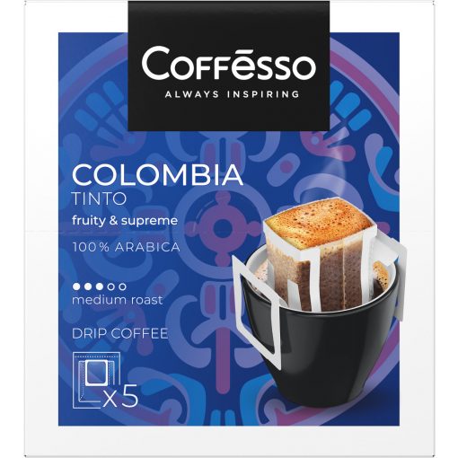 Caffesso Colombia Tinto, őrölt kávé filterben, csepegtetett kávé készítéséhez, 5x10g