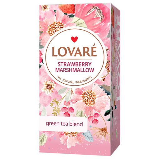 Lovaré Prémium Ízesített Tea Filteres, Strawberry Marshmallow (Zöld tea) 20 filter